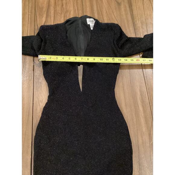 Sherri Hill Plunging mesh Neckline Bodycon Mini Evening Dress Shimmer Black 2 - Picture 7 of 10